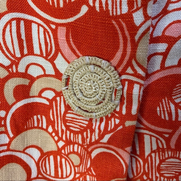 Vintage Anthracite orange white tan circle print LINEN blazer Woven buttons 6/S - Picture 7 of 16